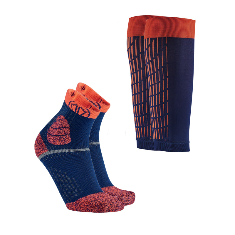 Calzini Trail Protect + maniche ultraleggere Run Calf blu/arancione 